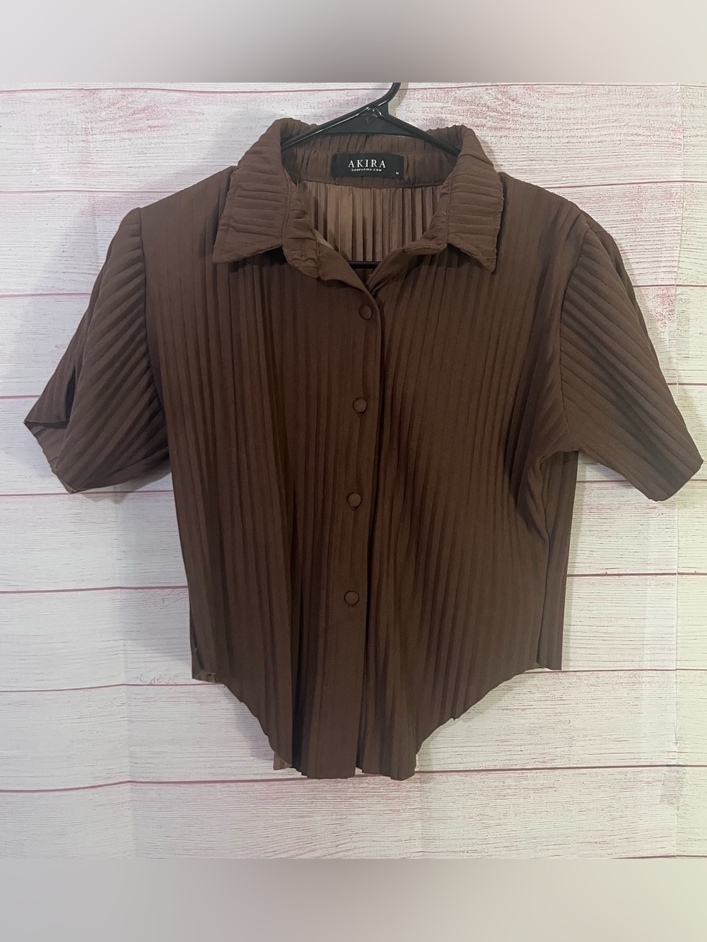 Akira Brown Button Down Asymmetrical Shirt Medium
